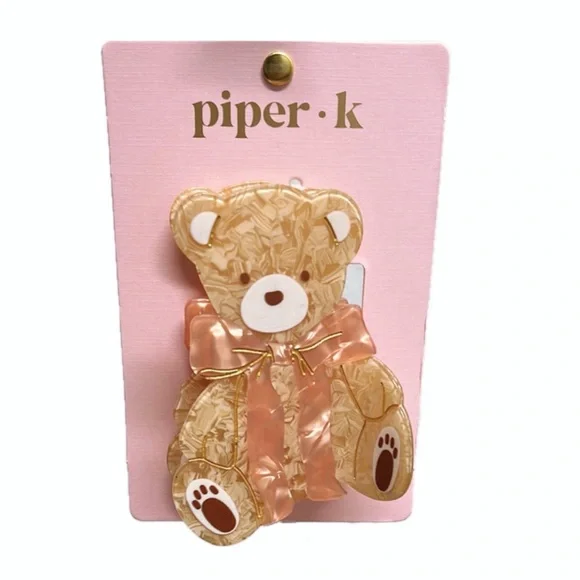 NWT ⚜️🧸⚜️ PIPER K Adorable Teddy Bear Hair Clip in Pink and Brown - Picture 1 of 9